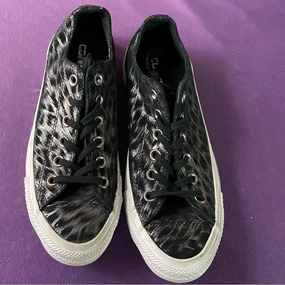 Black and Silver leopard converse